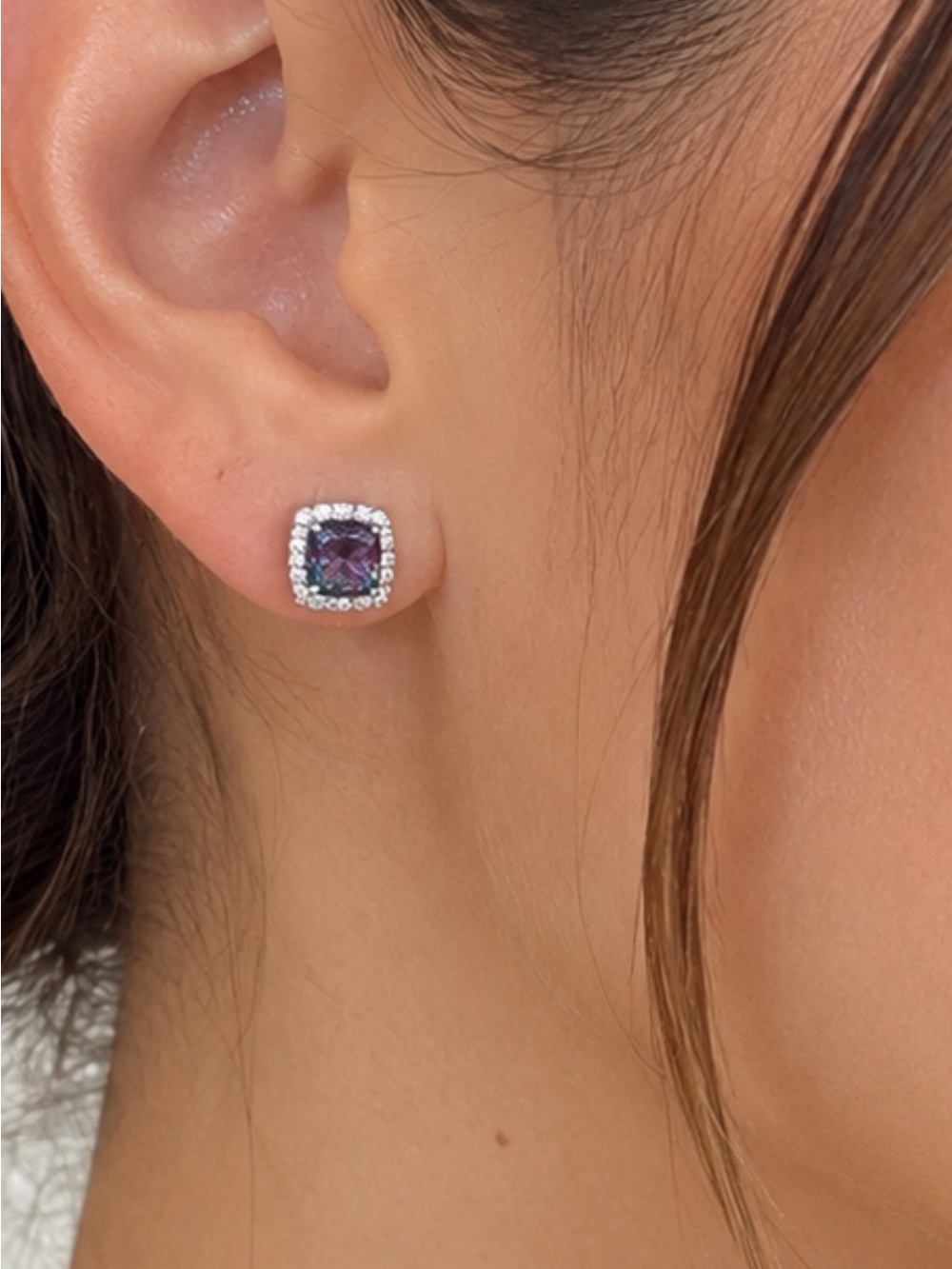925 Silver Stud Mystic Topaz Emerald Cut with CZ Stones Surrounding NEW